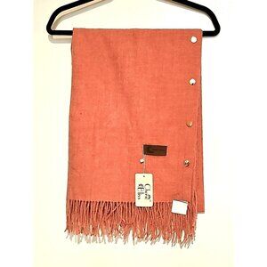 Cashmere Button Shawl Cape 74 x 26in Salmon Warm Comfort Soft Coquette Old Money